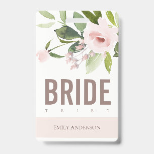 SOFT BLUSH PINK ROSE FLORAL BRIDE TRIBE WEDDING BADGE