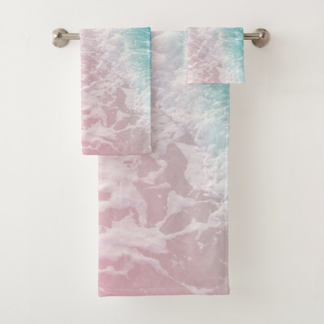 Soft Blush Pink Turquoise Ocean Dream #1 #water  Bath Towel Set (Insitu)