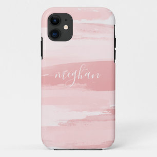 Soft Blush Pink Watercolor Monogram Script Noteboo iPhone 11 Case