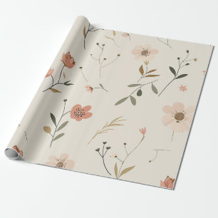 Soft Blush Pink Wildflower Vintage Boho 70s Wrapping Paper
