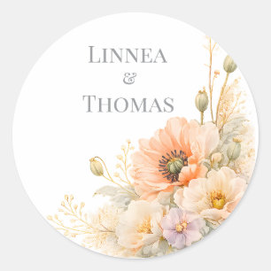 Soft Blush Poppy Elegant Editorial Wedding Classic Round Sticker