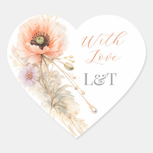 Soft Blush Poppy Elegant Editorial Wedding Favours Heart Sticker
