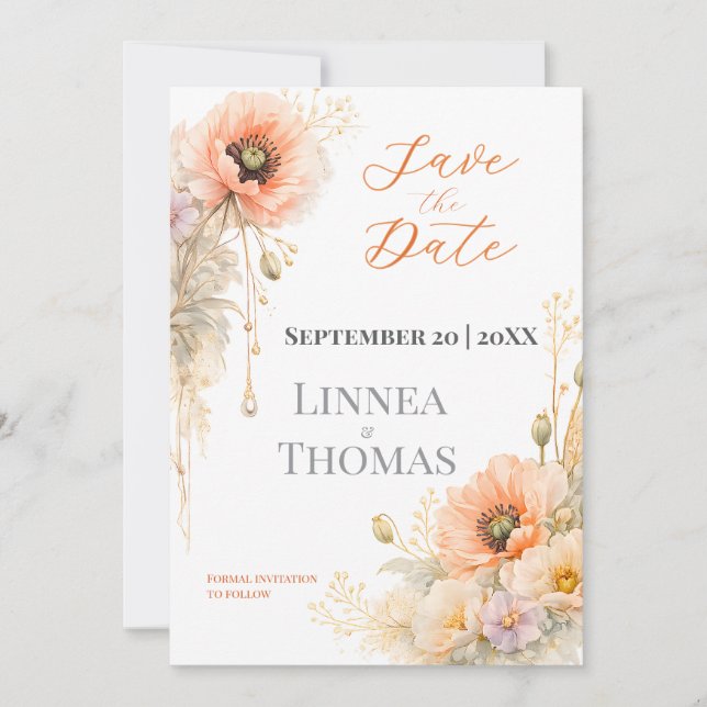 Soft Blush Poppy Elegant Editorial Wedding Save The Date (Front)