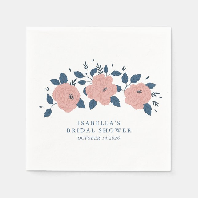 Soft Blush Rose Floral Boho Custom Bridal Shower Napkin (Front)