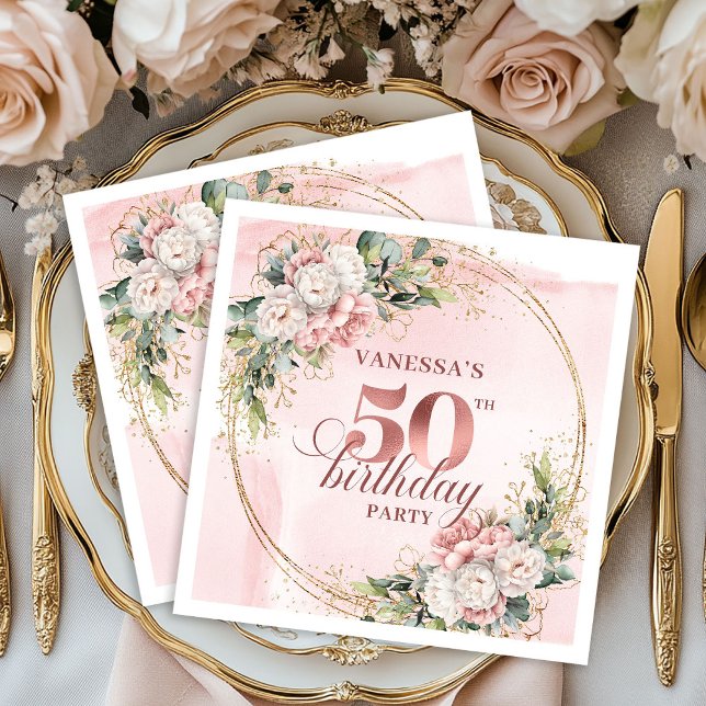 Soft Blush Rose Gold 50th Birthday Cocktail Napkin (Soft Blush Rose Gold 50th Birthday Cocktail Napkins)