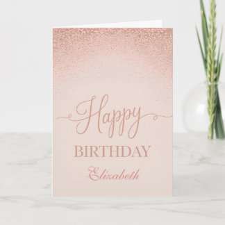 Soft Blush Rose Gold Elegant Birthday Card