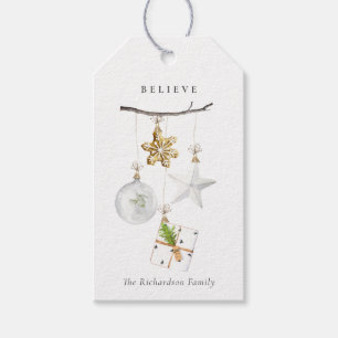 SOFT BLUSH ROSE PINK CHRISTMAS ORNAMENT BELIEVE GIFT TAGS