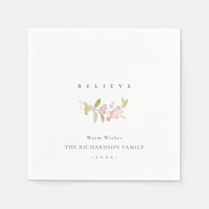 SOFT BLUSH ROSE PINK MINIMAL CALLIGRAPHY BELIEVE NAPKIN