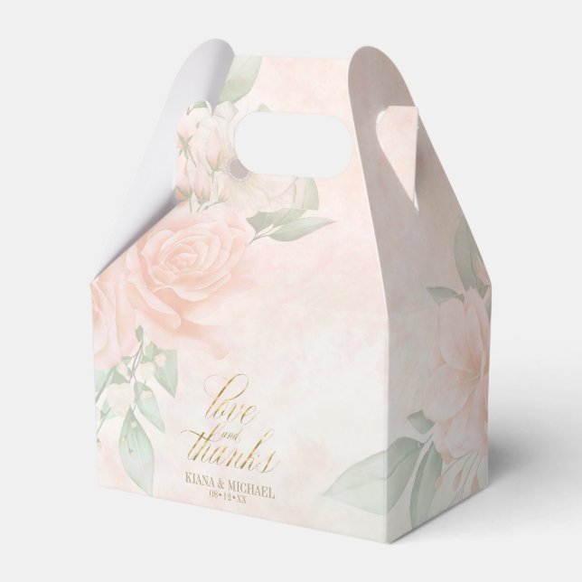 Soft Blush Roses Love & Thanks ID828 Favor Box (Front Side)
