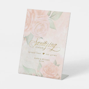 Soft Blush Roses Sanitizing Station D828 Pedestal Sign