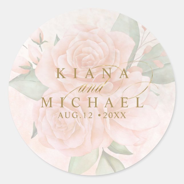 Soft Blush Roses V2 ID828 Classic Round Sticker (Front)