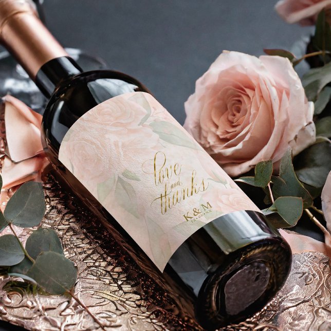 Soft Blush Roses Wedding ID828 Wine Label (Creator Uploaded)
