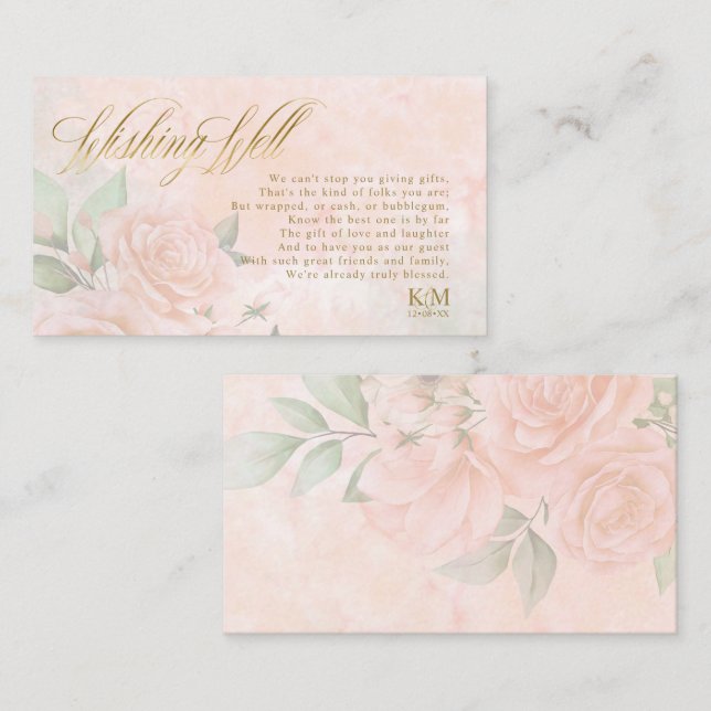 Soft Blush Roses Wedding Wishing Well V3 ID828 Enclosure Card (Front/Back)