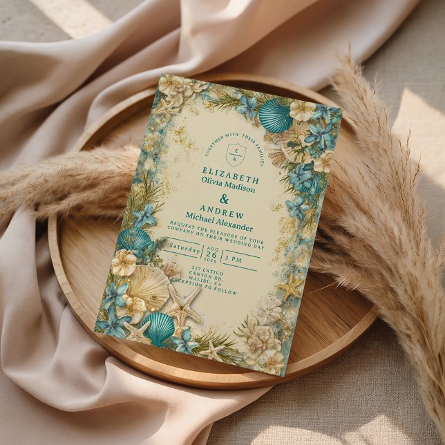 Soft Blush Seashell Floral Wedding Invitation (Creator Uploaded)