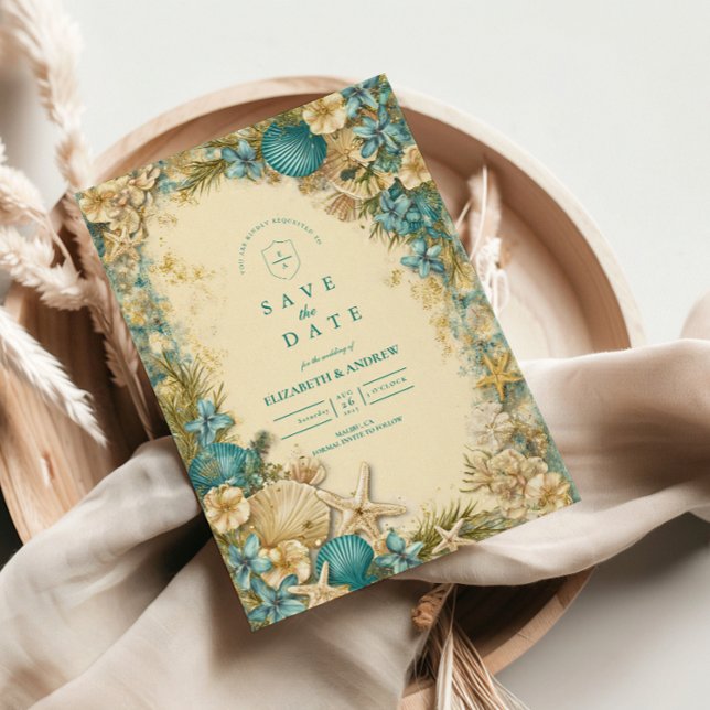 Soft Blush Seashell Floral Wedding Save The Date (Creator Uploaded)