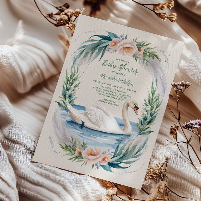 Soft Blush Swan Princess Pink Baby Shower Invitation (Creator Uploaded)