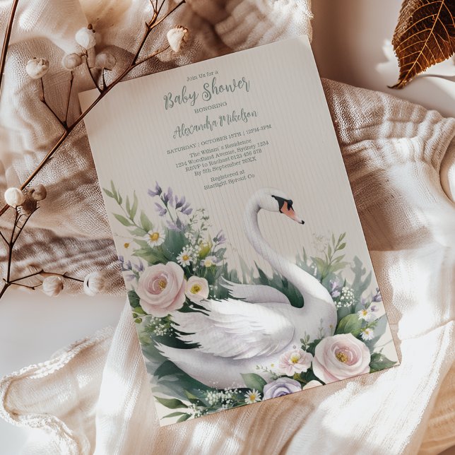 Soft Blush Swan Princess Pink Baby Shower Invitation (Creator Uploaded)