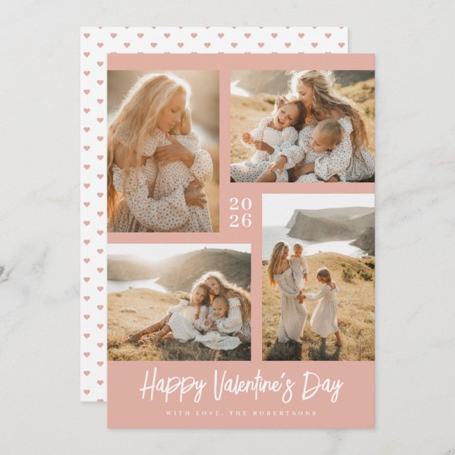 Soft Blush Valentine Photo Collage Holiday Card (Front/Back)