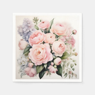 Soft Blush Watercolor Bouquet with Roses Peonies  Napkin