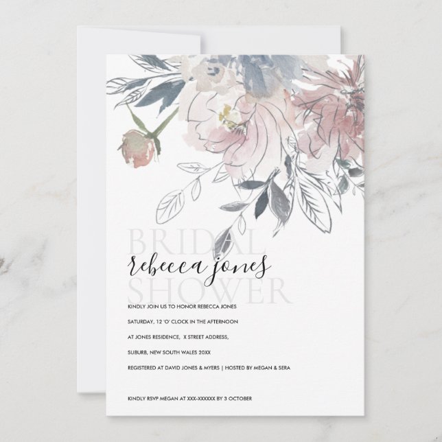 SOFT BLUSH WATERCOLOR FLORAL BRIDAL SHOWER INVITE (Front)
