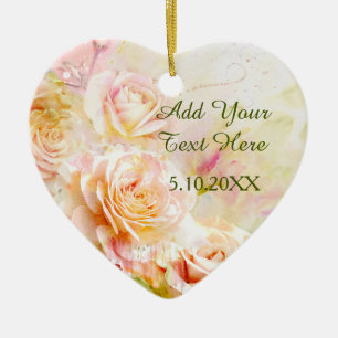 Soft Blush Watercolor Rose Floral Ceramic Ornament