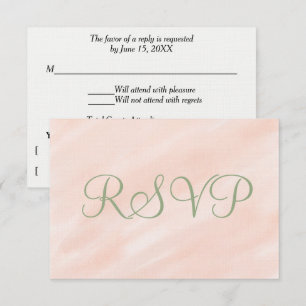 Soft Blush Watercolor Sage Green RSVP Card
