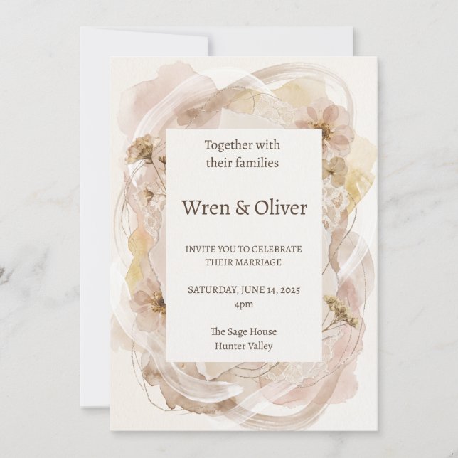 Soft Blush Watercolour Floral Wedding Invitation (Front)