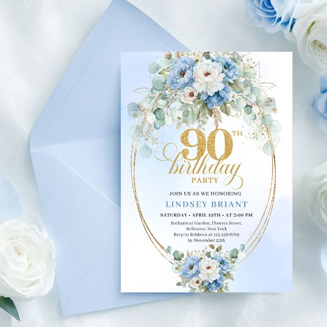 Soft Bohemian Blue Peonies Birthday Invite (Soft Bohemian Blue Peonies Birthday Invite)