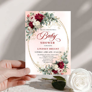 Soft Bohemian Burgundy Greenery Baby Shower Invite