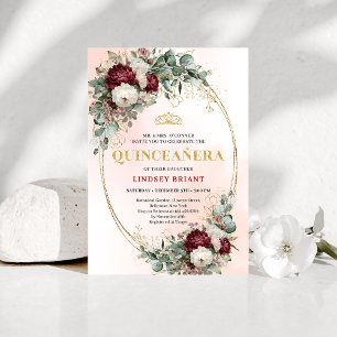Soft Bohemian Marsala Flowers Gold 15th Birthday  Invitation