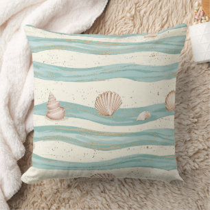 Soft Boho Beach Waves Seashell - Coastal Serenity Throw Pillow