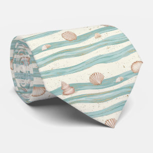 Soft Boho Beach Waves Seashell - Coastal Serenity Tie
