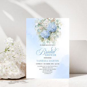 Soft Boho Blue Floral Bridal Shower Gold Invitatio Invitation