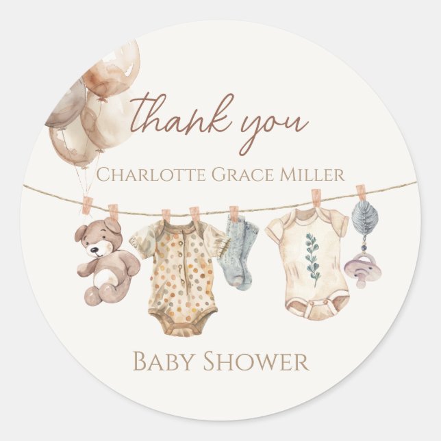Soft Boho Neutral Baby Clothes Baby Shower Classic Round Sticker (Front)