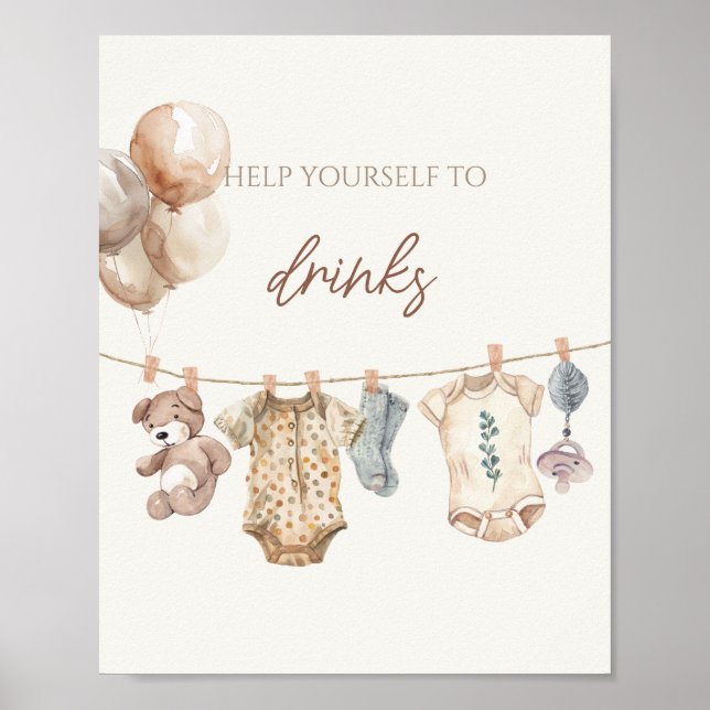 Soft Boho Neutral Baby Clothes Baby Shower Drinks  Poster (Front)