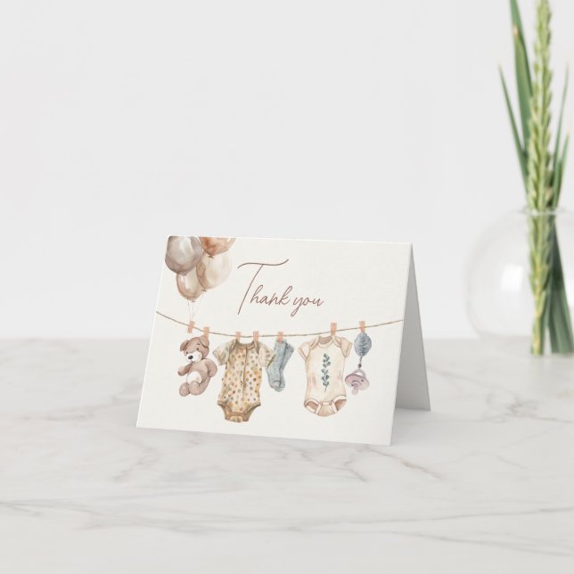 Soft Boho Neutral Baby Clothes Baby Shower Thank You Card (Front)