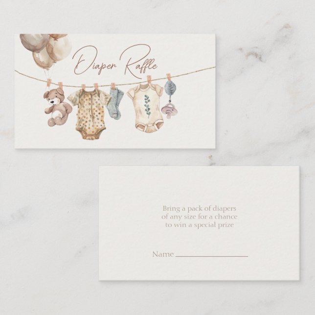 Soft Boho Neutral Baby Clothes Diaper Raffle Enclosure Card (Front/Back)
