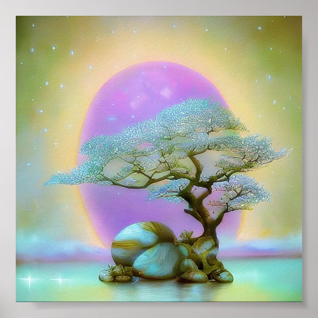 Soft bonsai and purple moon poster (Front)