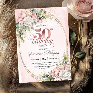 Soft Botanical Blush 50th Birthday Invitation