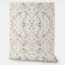 Soft Botanical Damask Wallpaper - Grey Watercolor