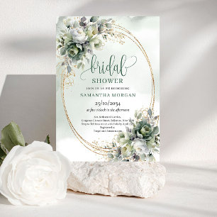 Soft Botanical Dusty Green Bridal Shower Invites