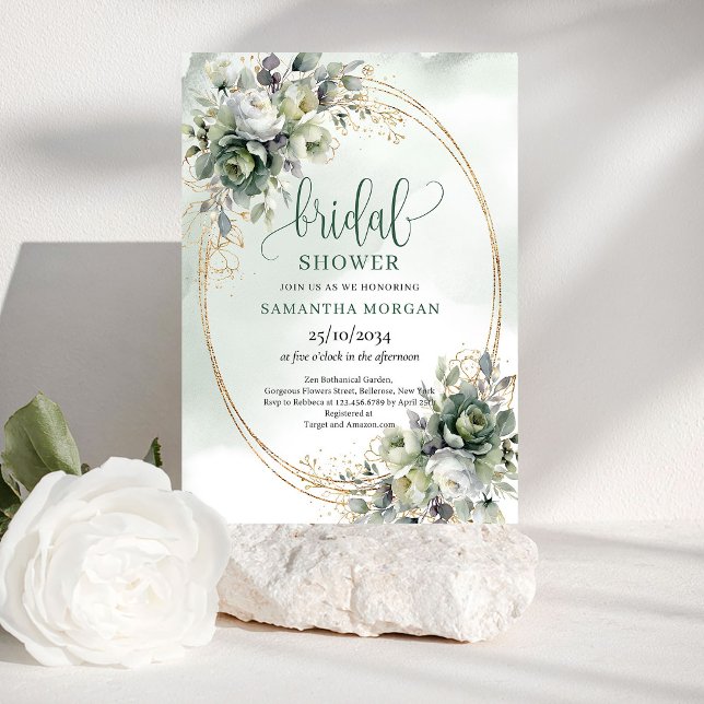 Soft Botanical Dusty Green Bridal Shower Invites (Soft Botanical Dusty Green Bridal Shower Invitation)