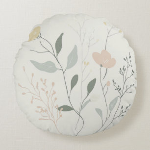 Soft Botanical – Minimal Pastel Wildflower Round Pillow