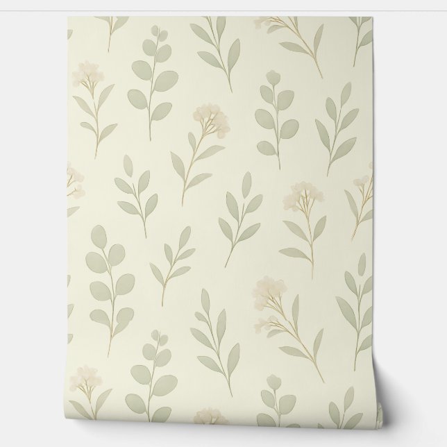Soft Botanical Nursery Wallpaper – Neutral Green L (Unrolling)