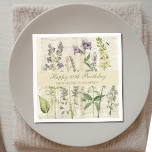 Soft Botanical Vintaqe Wildflower 80th Birthday Napkin