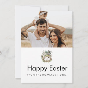 Soft Botanical Watercolor Easter Nest Family Photo Holiday Card