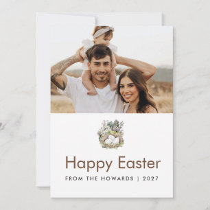 Soft Botanical Watercolor Easter Nest Family Photo Holiday Card
