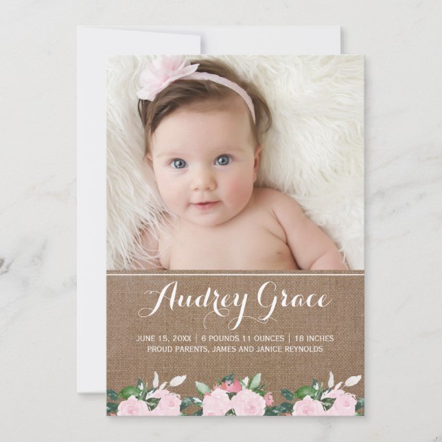 Soft Botanicals Burlap | Birth Announcement (Front)