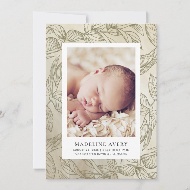 Soft Botanicals Photo Birth Announcement (Front)