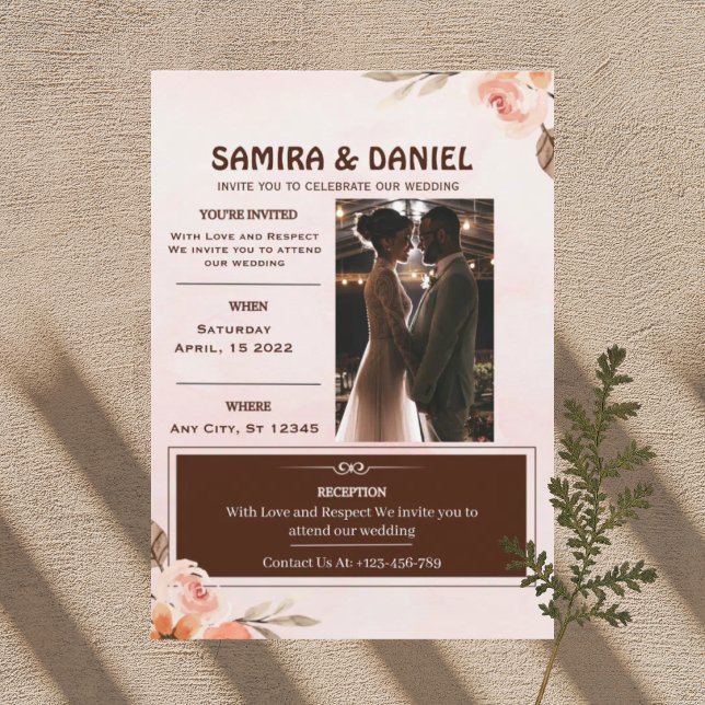 Soft Brown Cream Rustic Floral Wedding Invitation (Creator Uploaded)